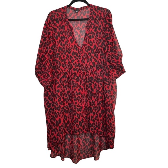 Torrid Red Cheetah Animal Print Button Up Tunic Shirt Semi-Sheer Plus Size 3X - Picture 1 of 13